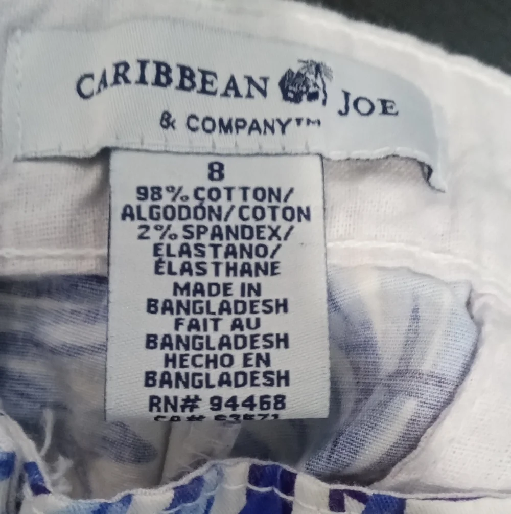 Caribbean Joe Blue and White Leaf Print Women's High Waist Shorts